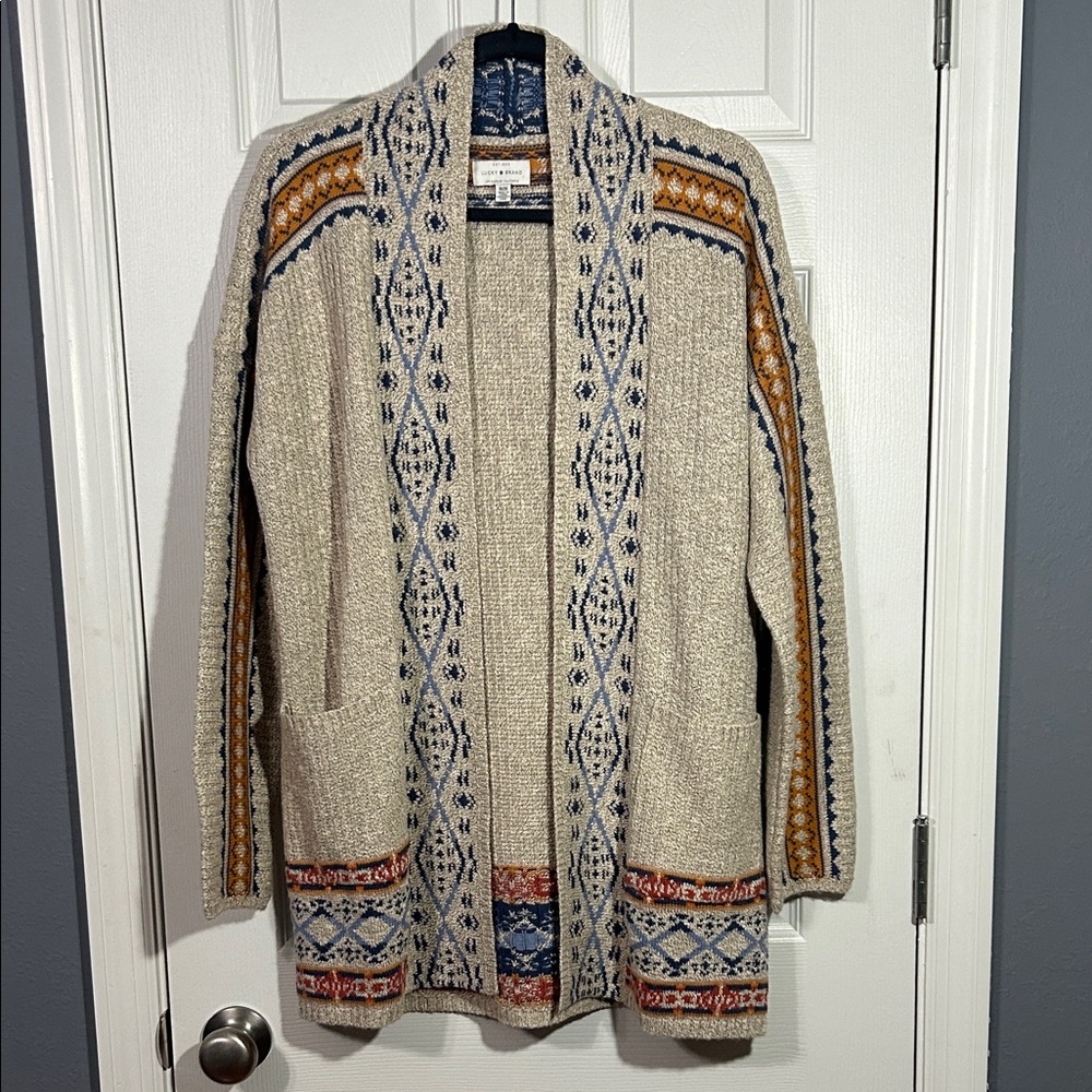Lucky Brand Aztec Pattern Knit Cardigan with Pockets Women’s Size Medium